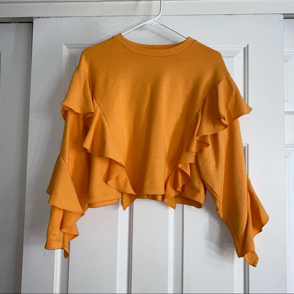 Zara Dresses & Skirts - Zara Orange cropped sweater with ruffles